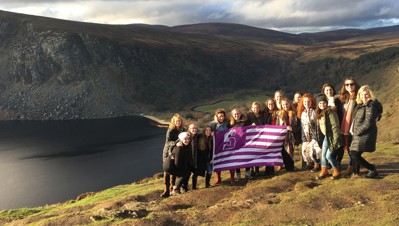 Junior and senior nursing students above the Guinness Lake in the Wicklow Mountains of Ireland.