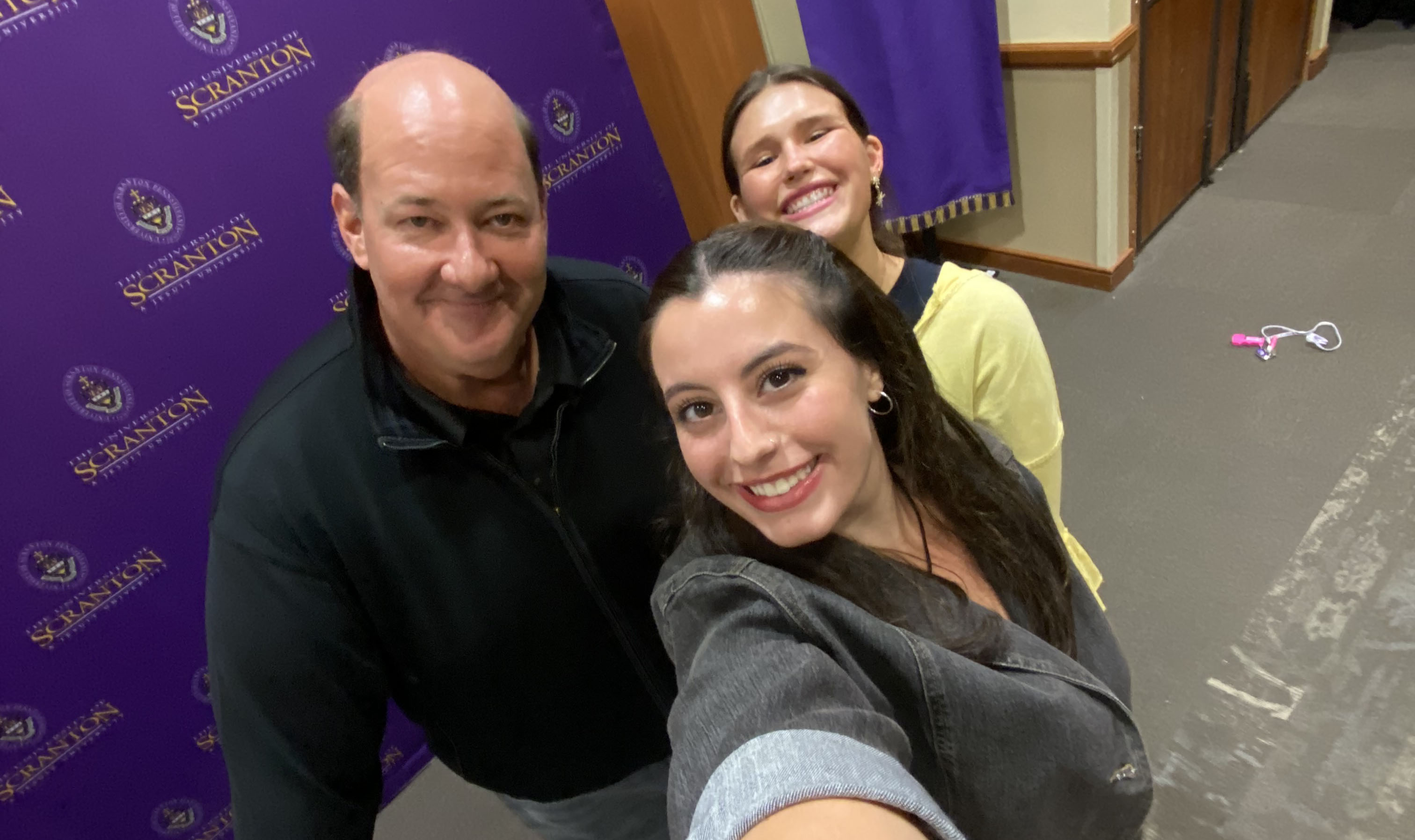 Francesca Ragusa, '24 and Claire Sunday, '23, were among the 225 University of Scranton fans of "The Office" who attended the Sept.15 exclusive Q and A session on campus with actor and best-seling author Brian Baumgartner.
