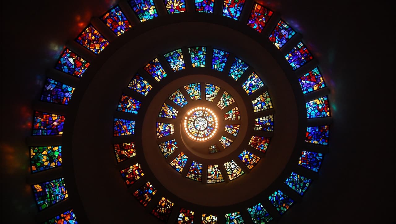 spiral pattern of stained glass windows