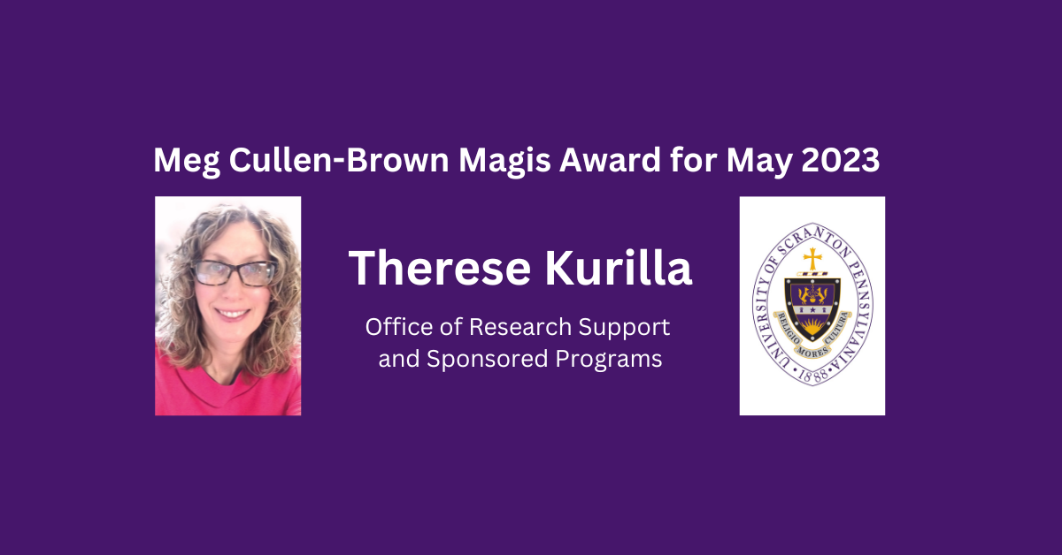 headshot photo with university of scranton icon and text about the Meg Cullen-Brown Magis Award for Mat 2023