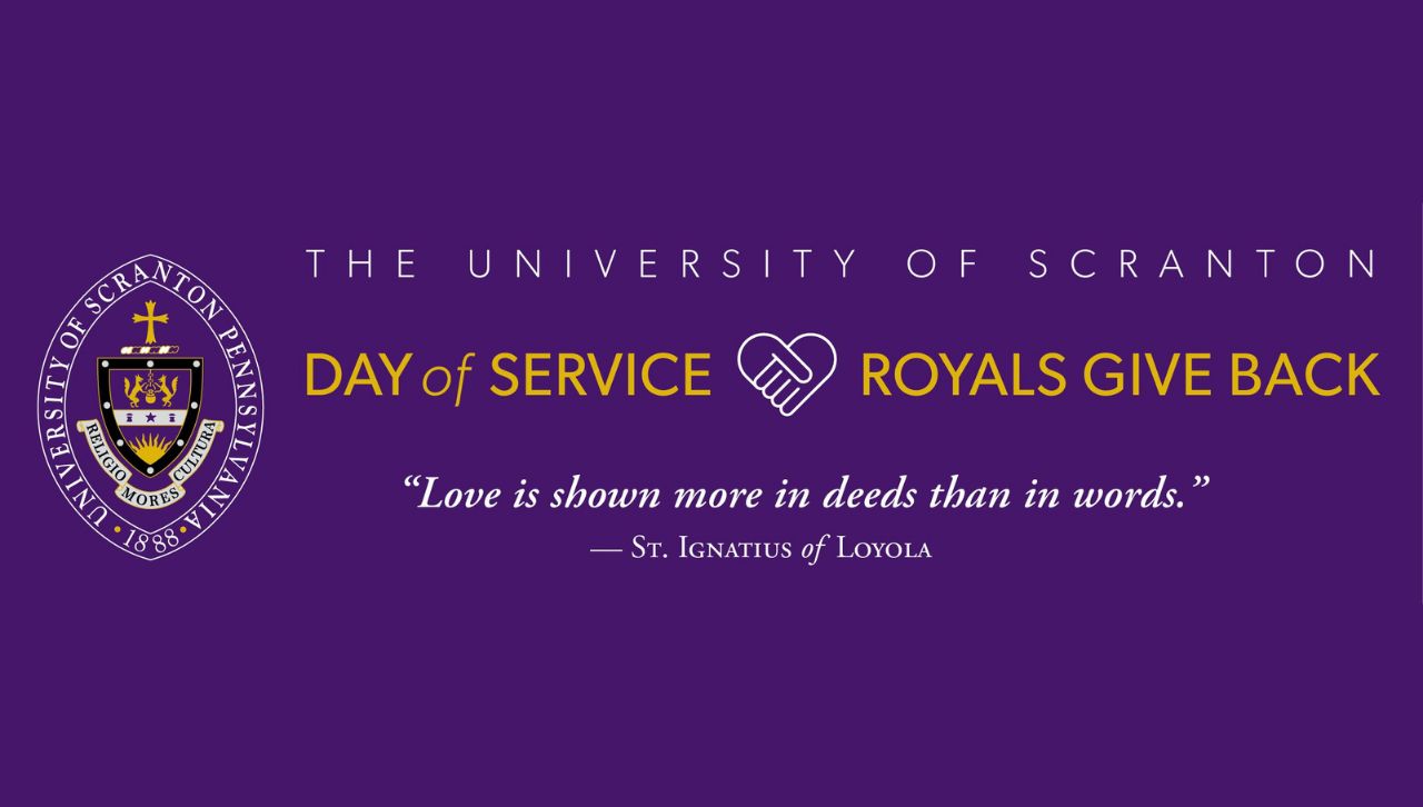 A graphic advertising The University of Scranton Day of Service.